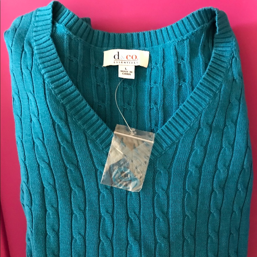 D & Co. essentials Teal Blue sweater Large NWOT